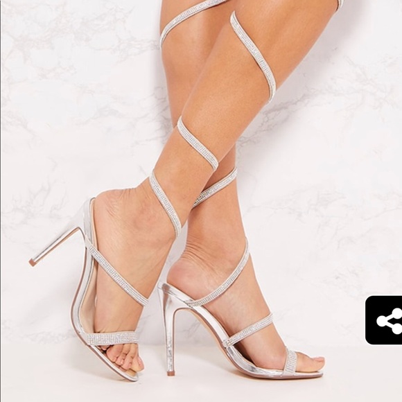 silver thigh high lace up heels